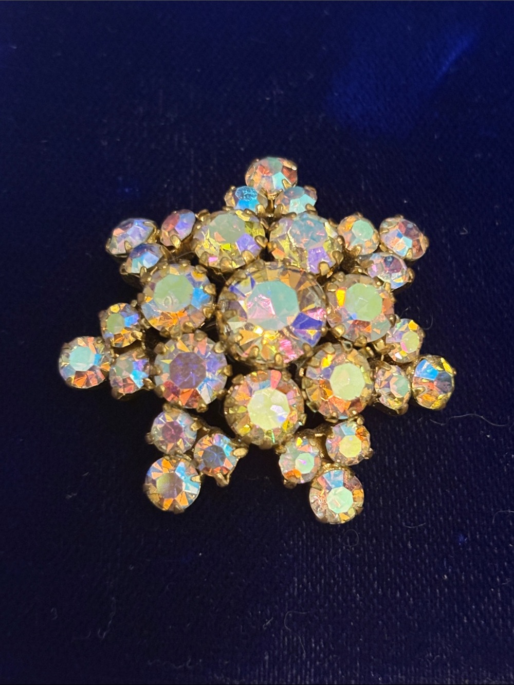 Vintage Triad Aurora Borealis Crystal Brooch gold tone